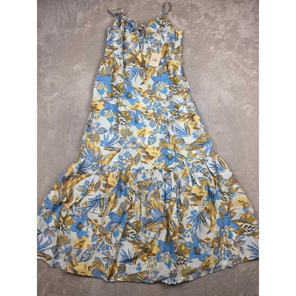 Faherty Maxi Dress Women XS Blue Floral Cotton Silk Blend Boho Lined